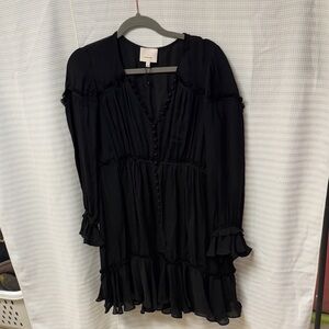 Cinq a Sept Ashburn Silk Layered Black Long Sleeve Mini Dress NWOT